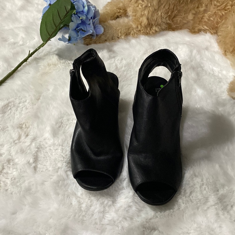 Limelight black peep toe booties.